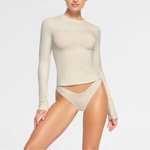 Skims Cotton Jersey Long Sleeve Shirt in Bone Size Medium, BNWT